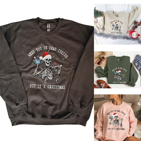 ✨HP✨ NWOT When You’re Dead Inside But It’s Christmas Skeleton Sweatshirt XL Gray - Picture 1 of 9